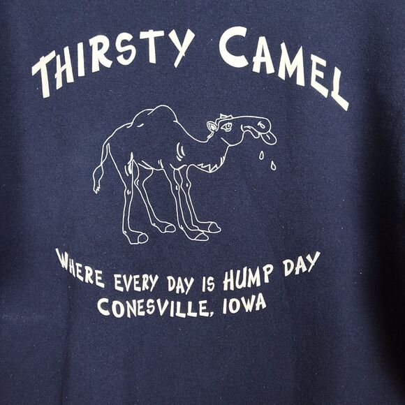 Hanes Thirsty Camel Crew Neck Sweatshirt Men's M Dk Blue Graphic Print Pullover - Picture 11 of 12